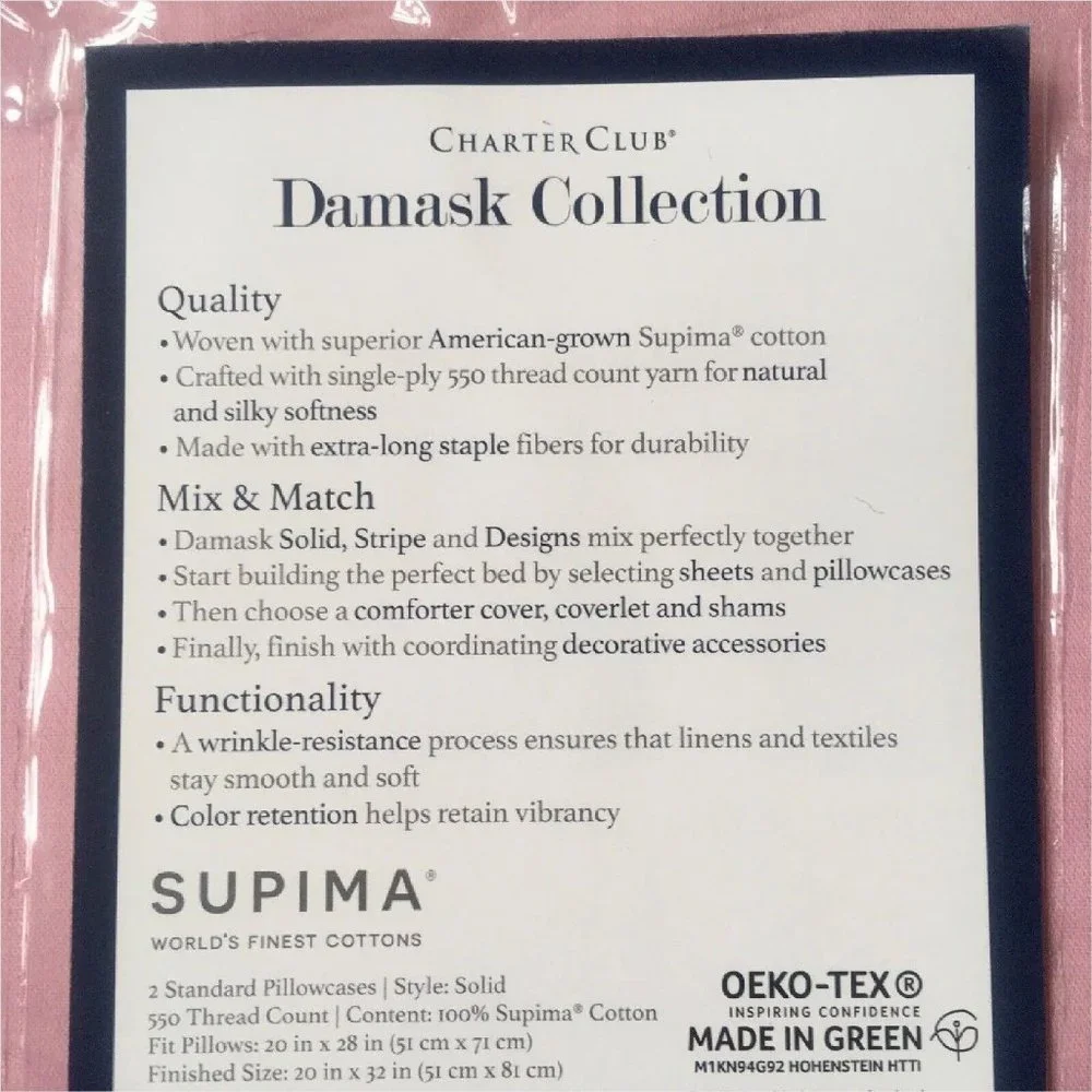 new Charter Club CHERRY BLOSSOM PINK 550 TC 100% Cotton STANDARD Pillowcases